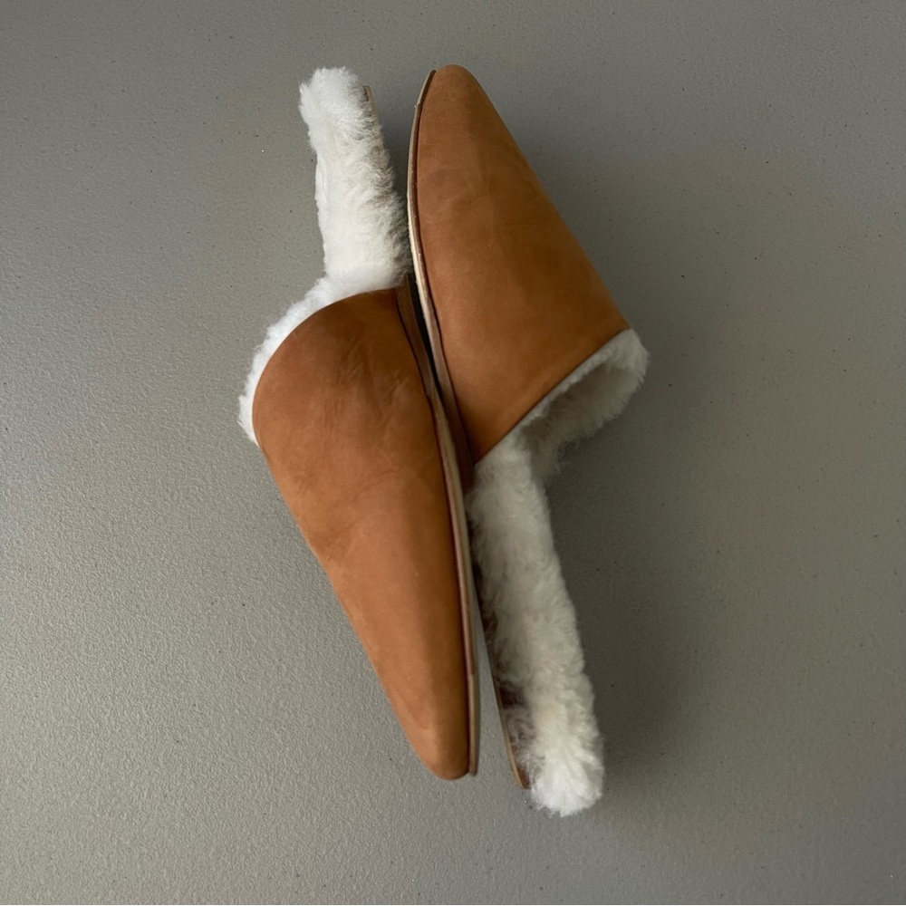 Jenni Kayne Leather Shearling Lined Pointed Toe Mule in Walnut EU38 - Picture 7 of 10